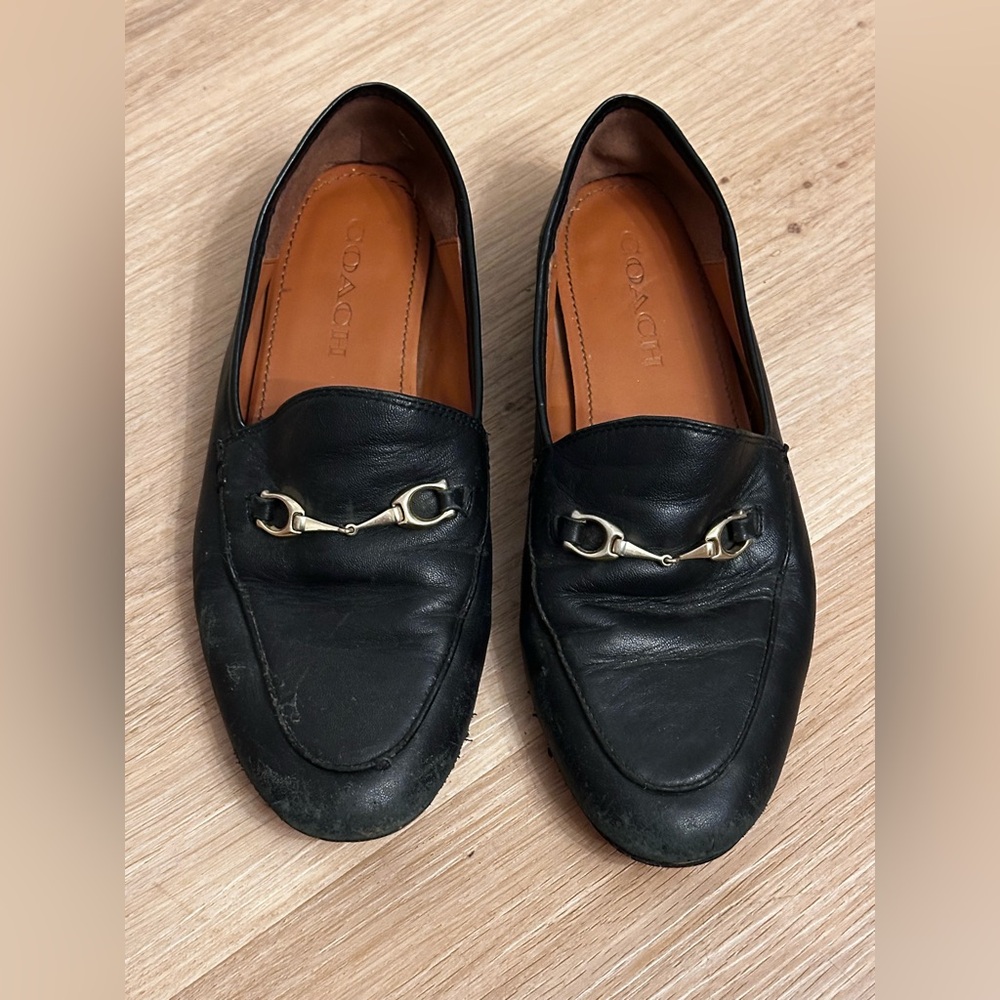 Coach women’s Black Leather Horsebit Loafers
